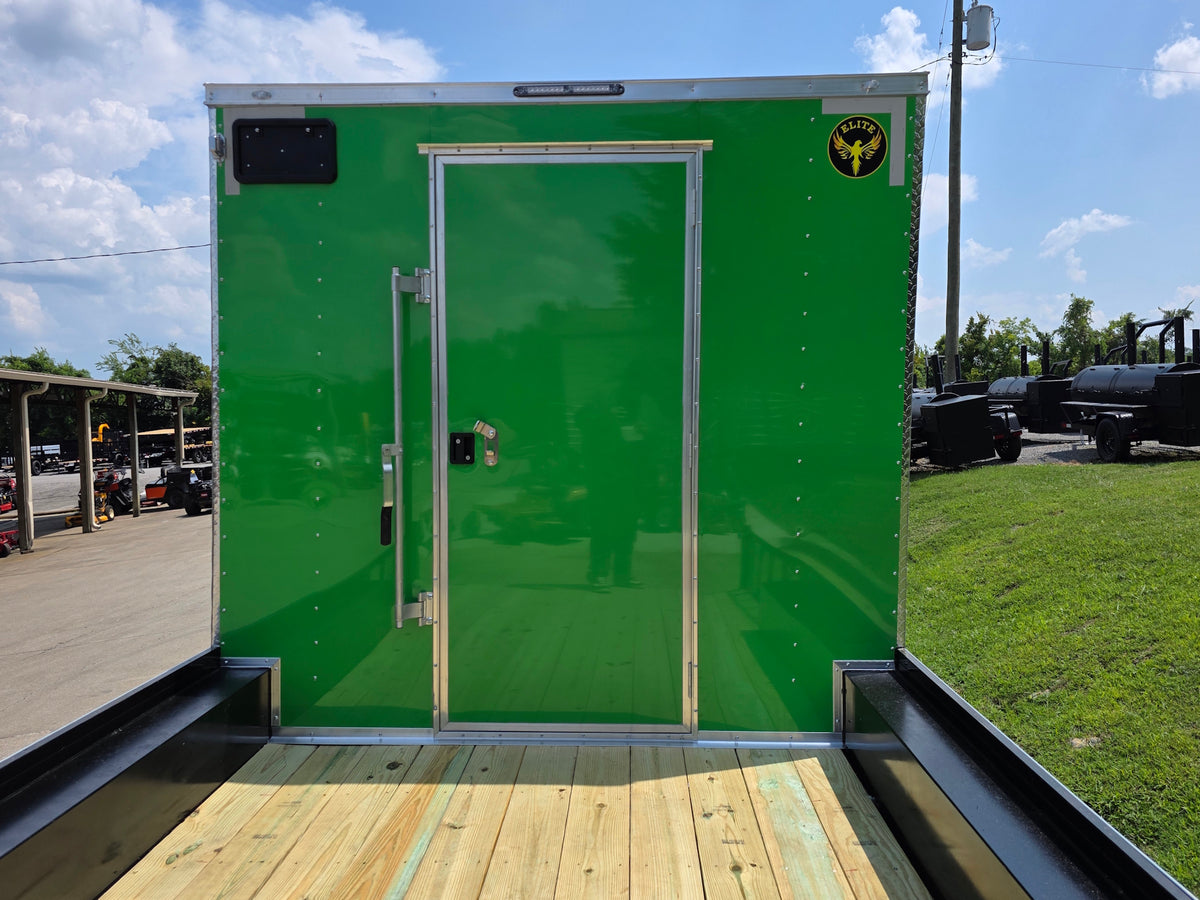 8.5x24 Lime Green Enclosed Hybrid (2) 7,000lb axles Utility back side picture 