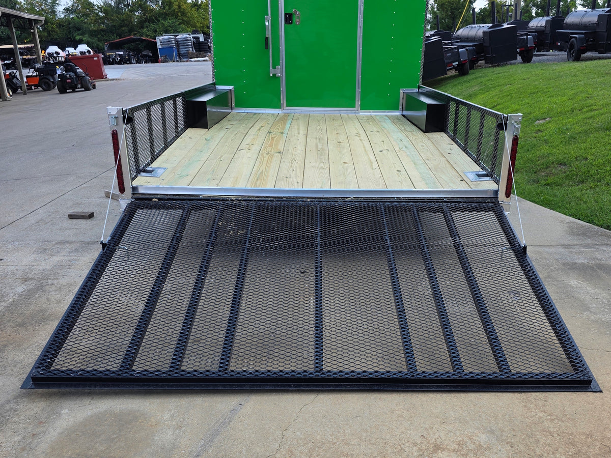 8.5x24 Lime Green Enclosed Hybrid (2) 7,000lb axles gate down picture 