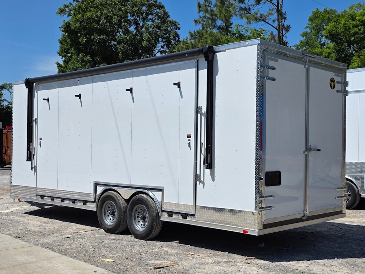 8.5x24 Walk on Roof Stage trailer Back left angle picture 