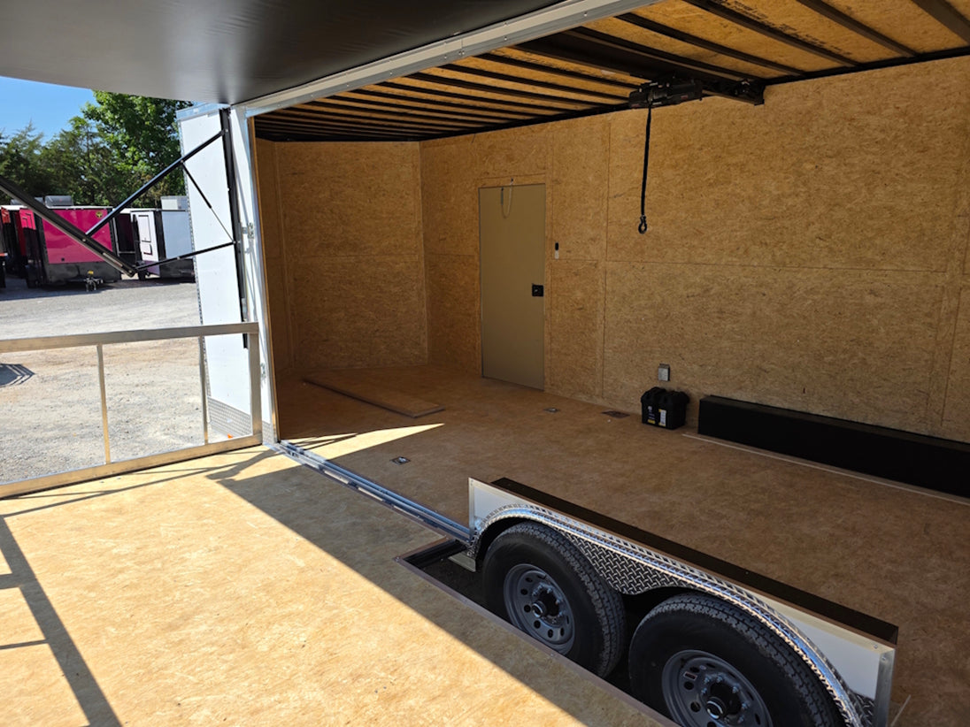 8.5x24 Walk on Roof Stage trailer Interior back right-angle stage view 