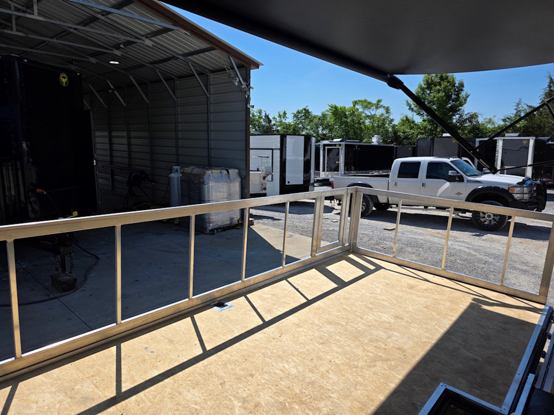 8.5x24 Walk on Roof Stage trailer Interior back left angle stage picture 