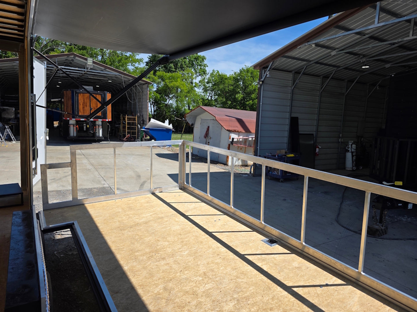 8.5x24 Walk on Roof Stage trailer Interior front left angle stage picture 
