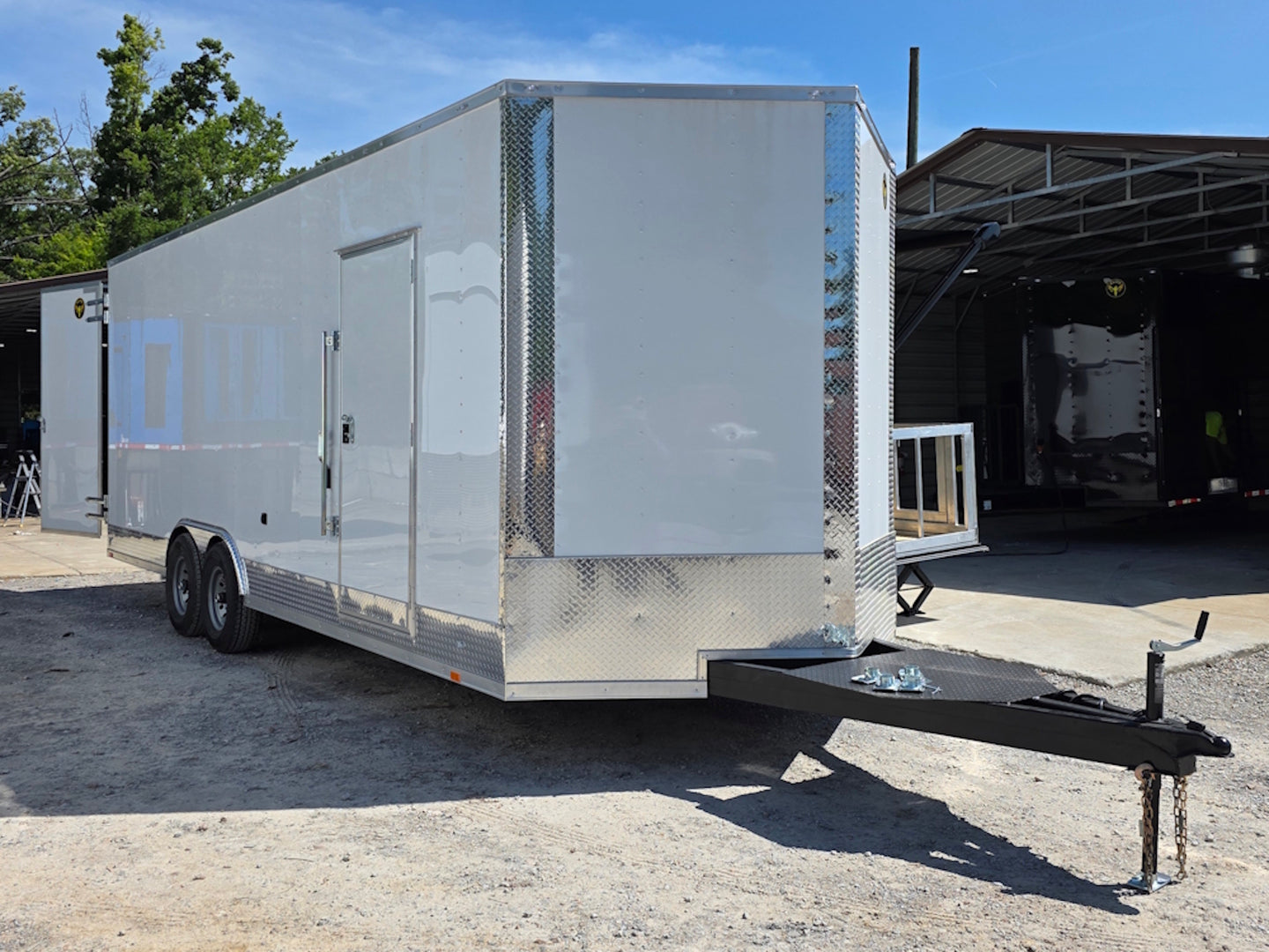 8.5x24 Walk on Roof Stage trailer Open front left angle picture 