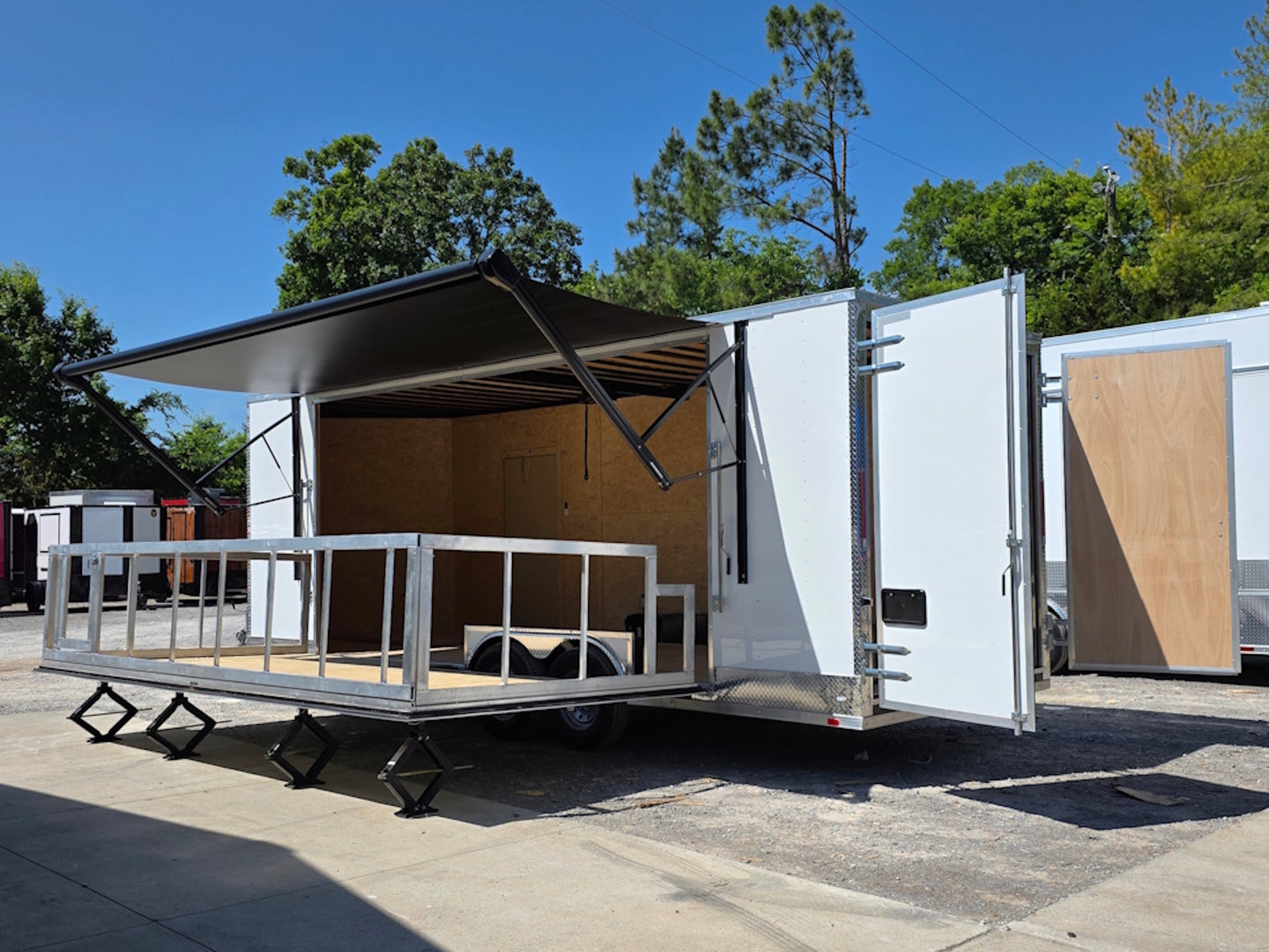 8.5x24 Walk on Roof Stage trailer Open back left angle picture 