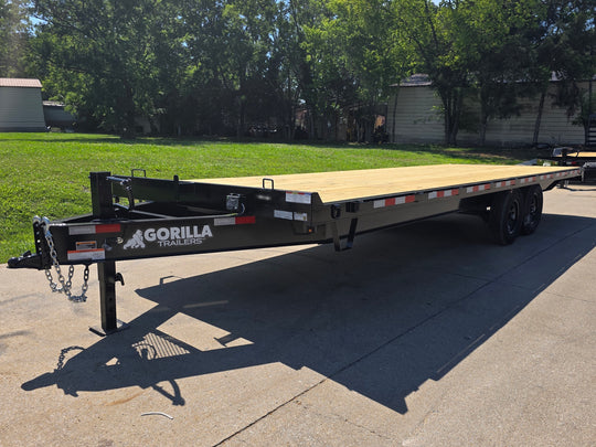 8.5x25 Straight Deckover Trailer (2) 7K Axles with Slide Out Ramps 14K GVWR Front right angle picture 