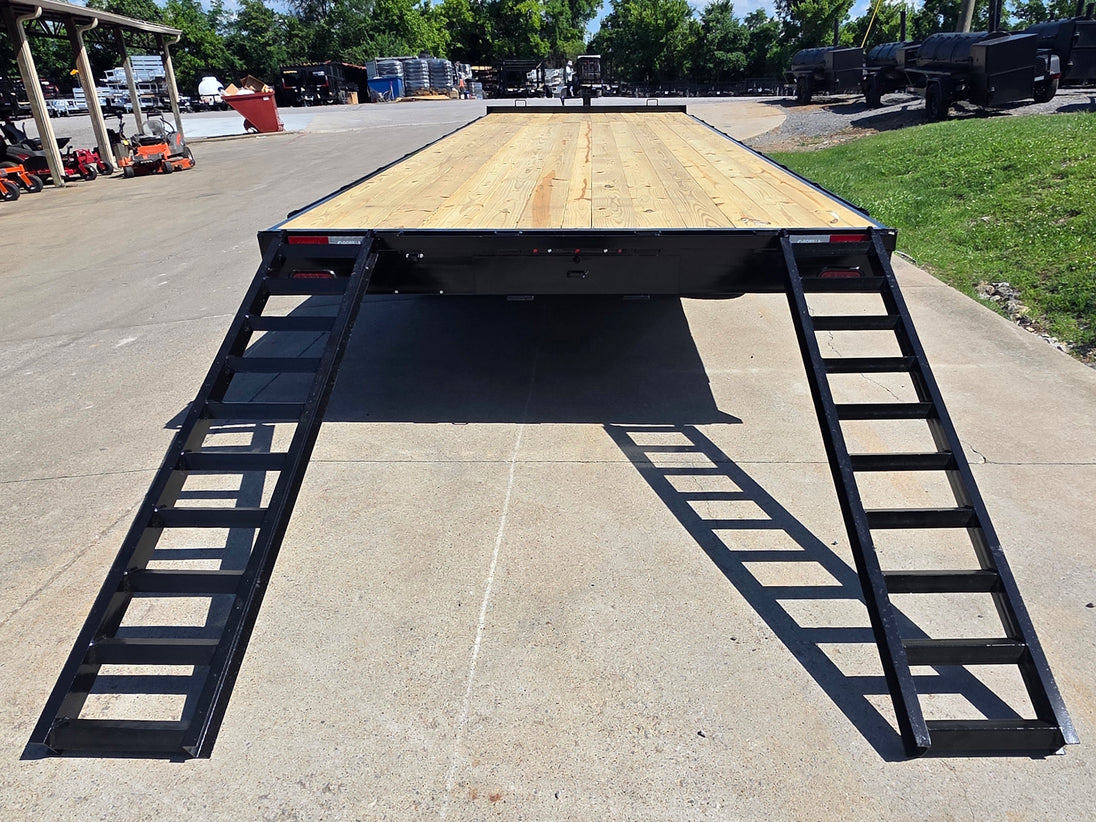 8.5x25 Straight Deckover Trailer (2) 7K Axles with Slide Out Ramps 14K GVWR Open back side picture 