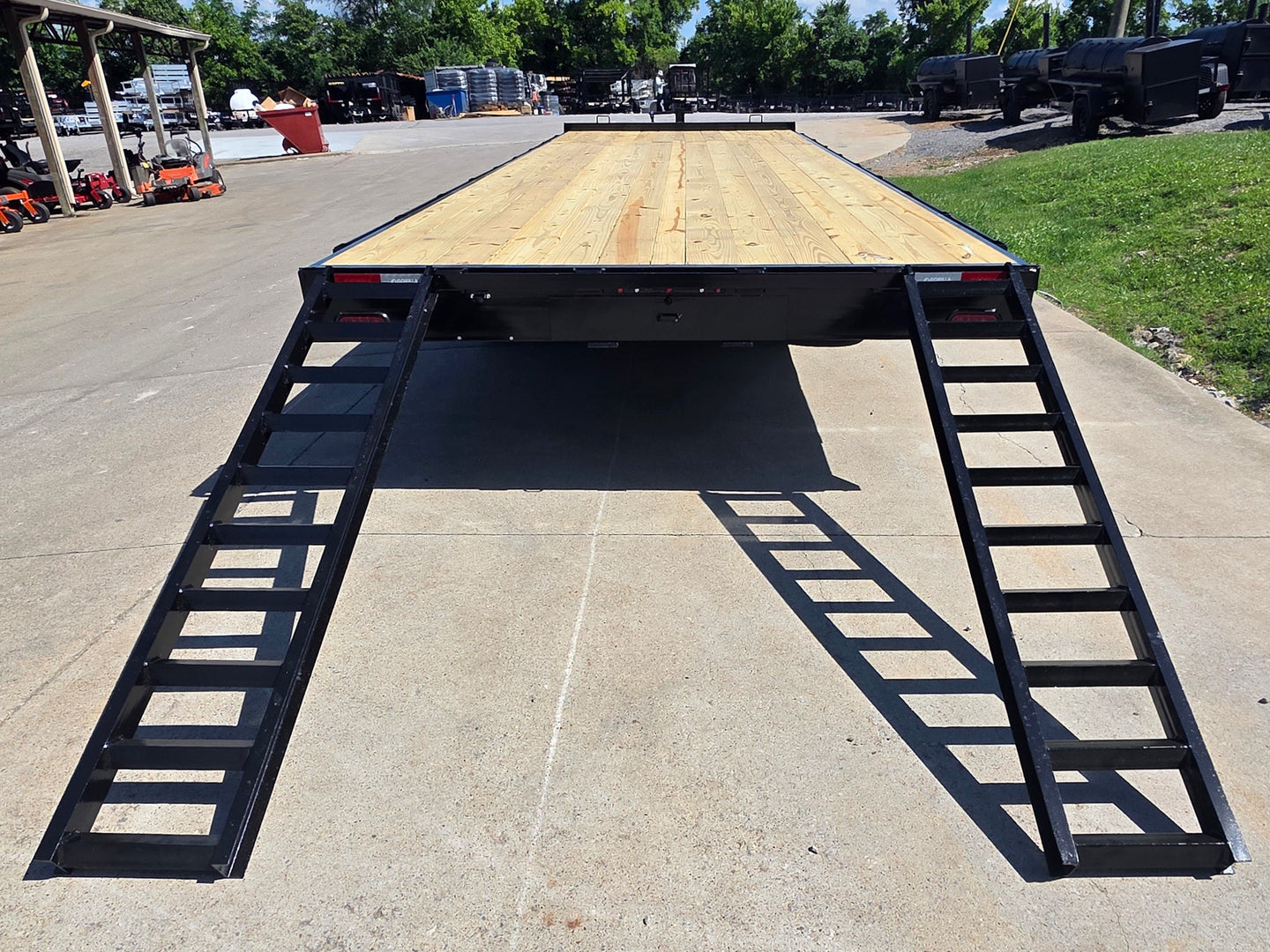 8.5x25 Straight Deckover Trailer (2) 7K Axles with Slide Out Ramps 14K GVWR Open back side picture 