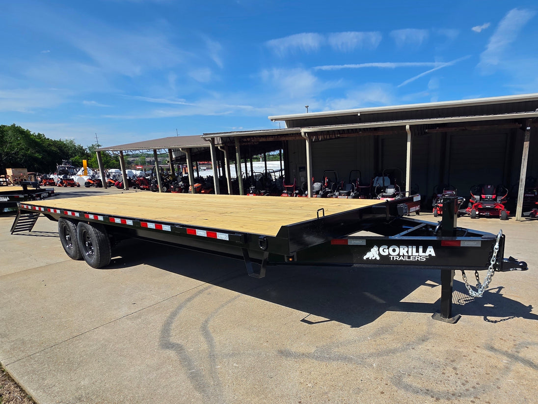 8.5x25 Straight Deckover Trailer (2) 7K Axles with Slide Out Ramps 14K GVWR Open front left angle picture 
