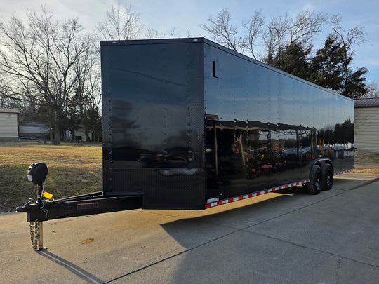8.5x28 Black V - Nose Enclosed Trailer with Blackout Pkg (2) 7K Axles with D rings - SLE Equipment - 1