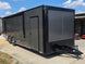 8.5x28  Grey Enclosed Trailer For Race, Show Car Fully Loaded (2) 7,000LB Axle 14K GVWR Front right angle picture 