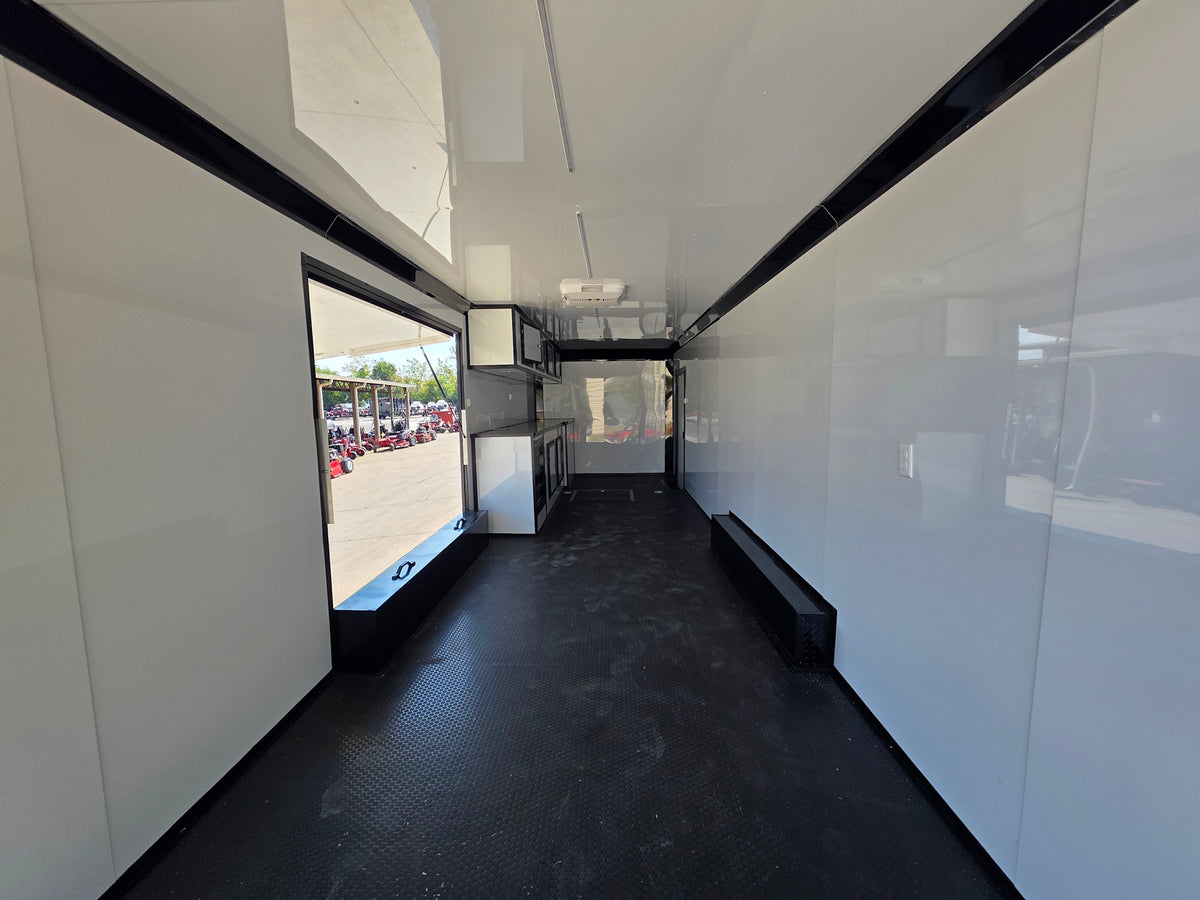 8.5x28  Grey Enclosed Trailer For Race, Show Car Fully Loaded (2) 7,000LB Axle 14K GVWR Interior back side picture