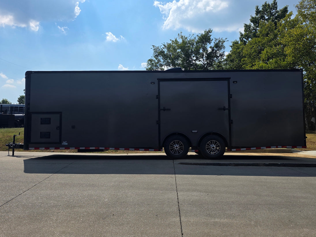 8.5x28  Grey Enclosed Trailer For Race, Show Car Fully Loaded (2) 7,000LB Axle 14K GVWR Right side picture 