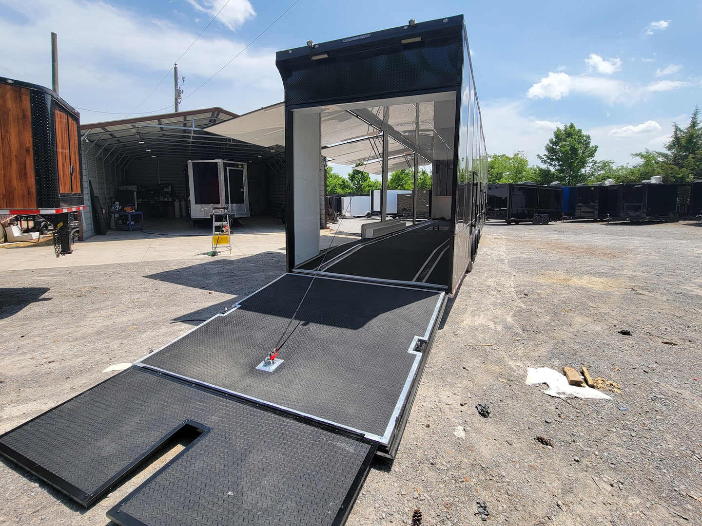 8.5x53 Gooseneck Black Showcase Car Hauler With Beaver Tail Open back right-angle picture 