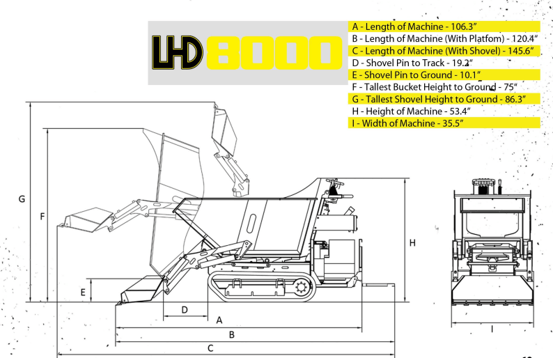 LHD 8000 Articulating shovel and digging teeth side