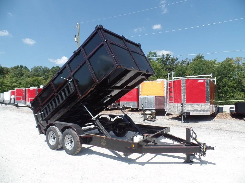 Dump Trailer 7'x14' Hydraulic Trailer 4' Sides 7000lbs Axles Front Side Angle Lifted