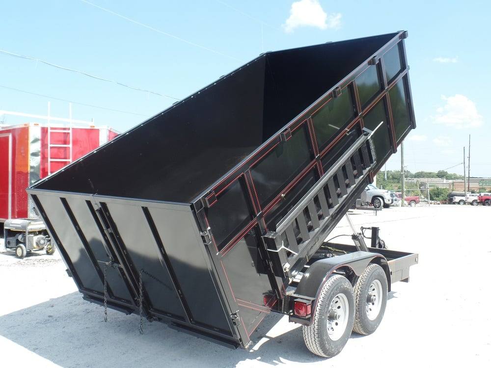 Dump Trailer 7'x14' Hydraulic Trailer 4' Sides 7000lbs Axles Front Side Angle Lifted