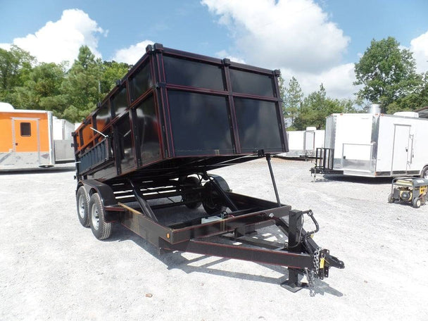 Dump Trailer 7'x14' Hydraulic Trailer 4' Sides 7000lbs Axles Front Side Angle Lifted