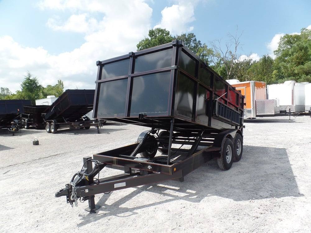 Dump Trailer 7'x14' Hydraulic Trailer 4' Sides 7000lbs Axles Front Side Angle Lifted