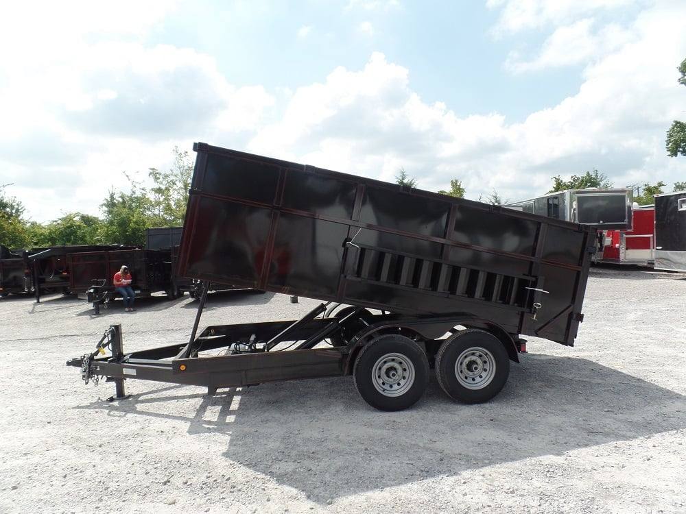 Dump Trailer 7'x14' Hydraulic Trailer 4' Sides 7000lbs Axles Front Side Angle Lifted