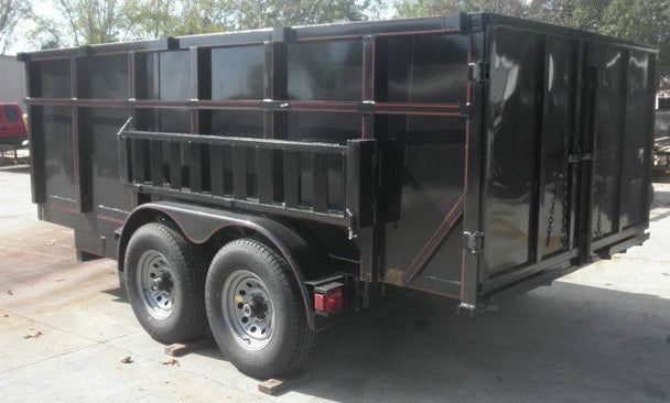 Dump Trailer 7'x14' Hydraulic Trailer 4' Sides 7000lbs Axles Front Side Angle Lifted