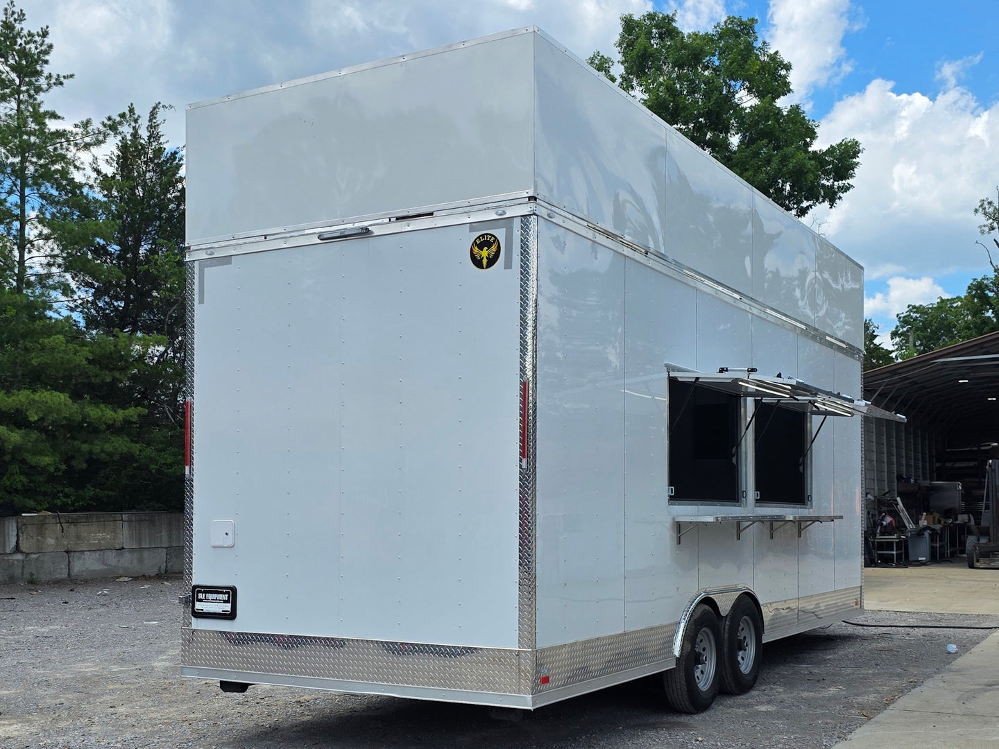 8'5'' x 24' White Concession Trailer w/ 36" Roof Marquee Back right angle picture 
