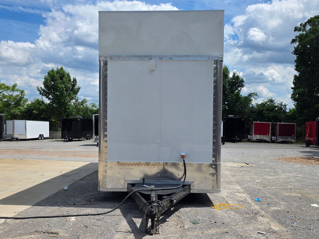 8'5'' x 24' White Concession Trailer w/ 36" Roof Marquee Closed front side picture 