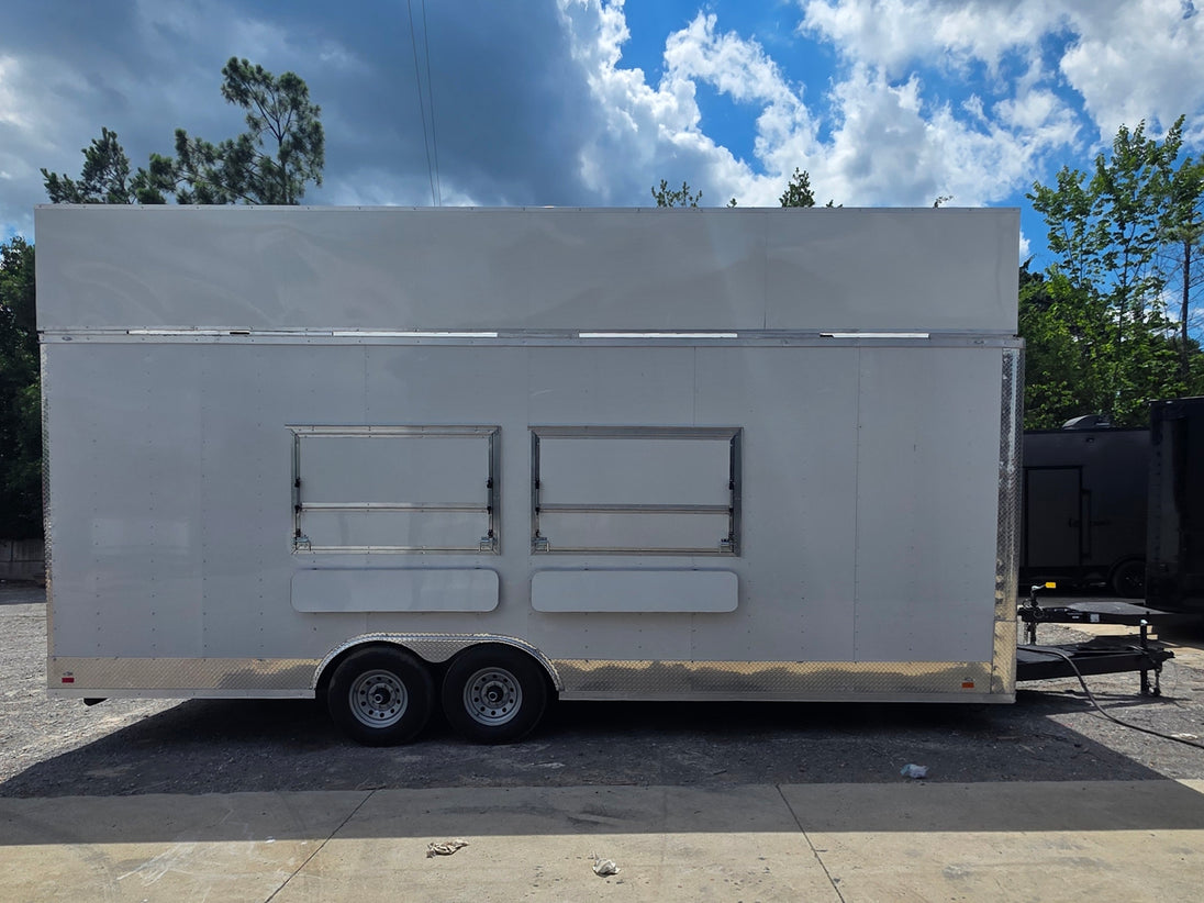 8'5'' x 24' White Concession Trailer w/ 36" Roof Marquee Closed left side picture 