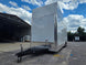 8'5'' x 24' White Concession Trailer w/ 36" Roof Marquee Front right angle picture 