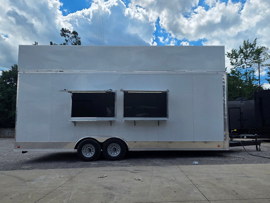 8'5'' x 24' White Concession Trailer w/ 36" Roof Marquee left side picture 