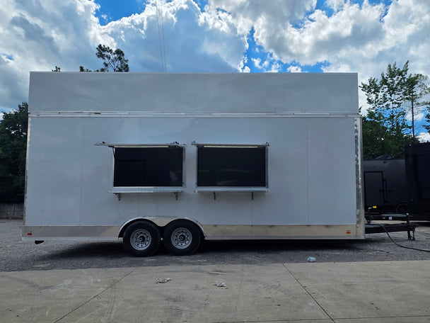 8'5'' x 24' White Concession Trailer w/ 36" Roof Marquee left side picture 