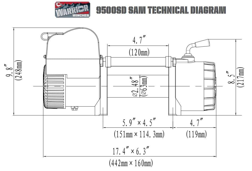 DK2 95SDA12 SAMURAI 9500 SHORT DRUM ELECTRIC WINCH - SYNTHETIC