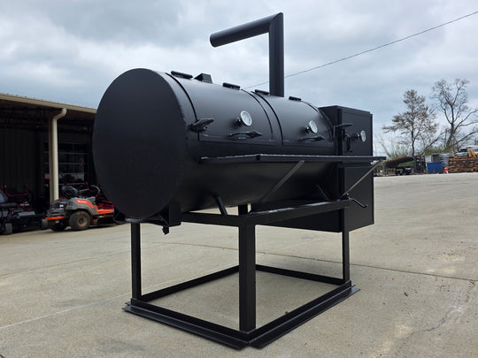 BBQ Smoker 250 Gallon Reverse Flow Patio BBQ Cooker Front left angle picture