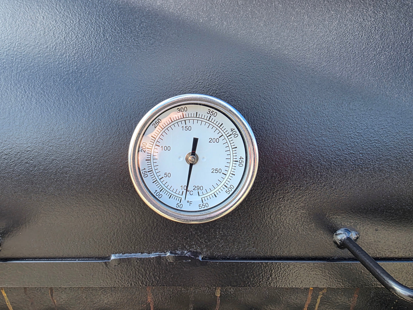 BBQ Smoker 300 Gallon Pull Behind Trailer 2 Door 1/2 Smoker 1/2 Charcoal Grill front gauge view picture 