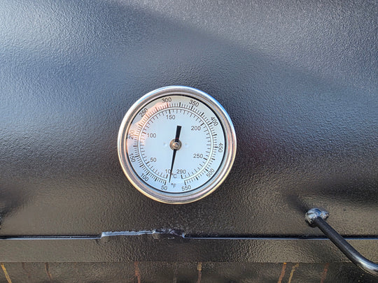 BBQ Smoker 300 Gallon Pull Behind Trailer 2 Door 1/2 Smoker 1/2 Charcoal Grill front gauge view picture 