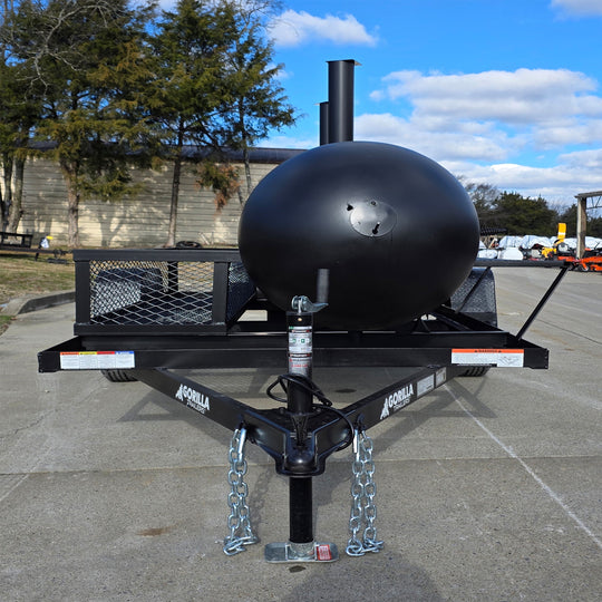 BBQ Smoker 300 Gallon Pull Behind Trailer 2 Door 1/2 Smoker 1/2 Charcoal Grill - SLE Equipment - 2