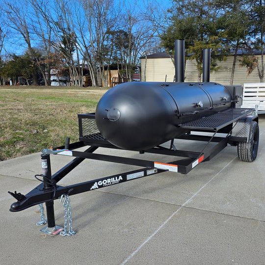 BBQ Smoker 300 Gallon Pull Behind Trailer 2 Door 1/2 Smoker 1/2 Charcoal Grill - SLE Equipment - 1
