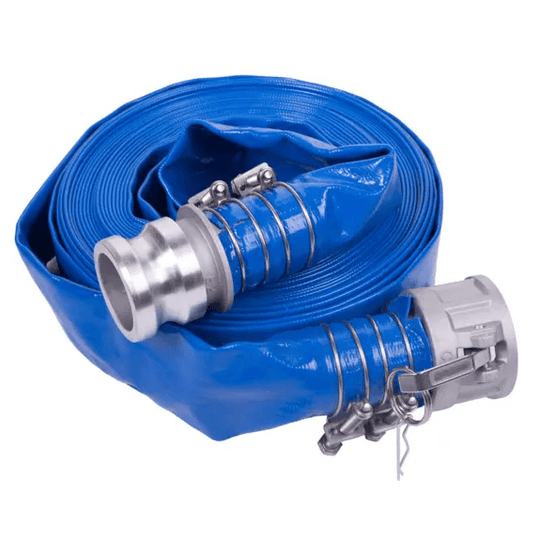 BE 85.400.085 1.5" x 50' Blue Lay-Flat Discharge Hose Kit - With Aluminum Camlocks