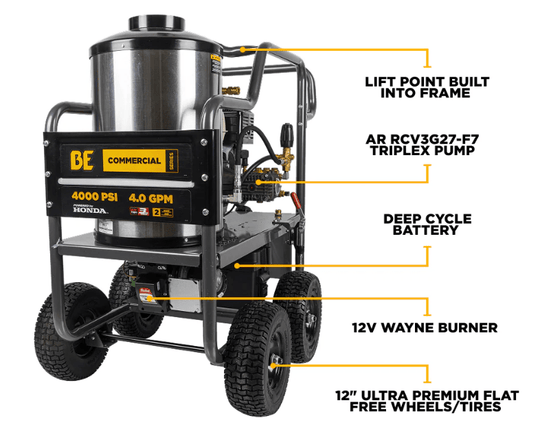 BE HW4013HC Hot Water Gas Pressure Washer 4000 PSI 4.0 GPM Honda GX390
