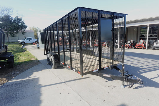 6.4x16 Straight Deck Utility Trailer 6ft Mesh Sides with Metal Roof (2) 3,500lb Axles - SLE Equipment - 2