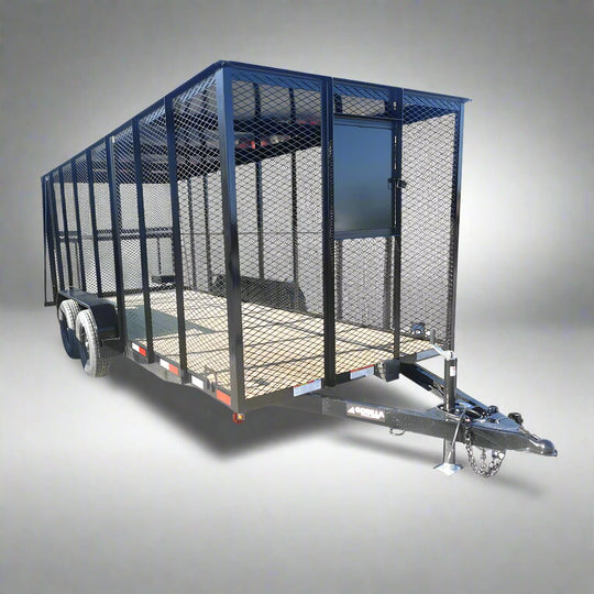 6.4x16 Straight Deck Utility Trailer 6ft Mesh Sides with Metal Roof (2) 3,500lb Axles - SLE Equipment - 1