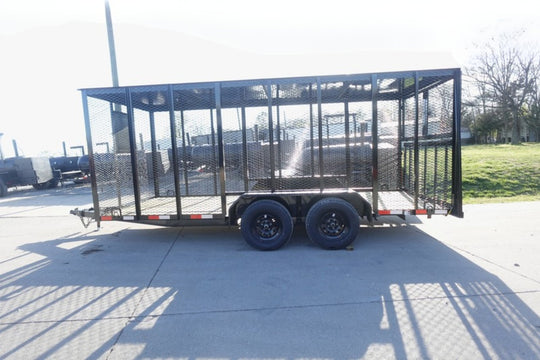 6.4x16 Straight Deck Utility Trailer 6ft Mesh Sides with Metal Roof (2) 3,500lb Axles - SLE Equipment - 6