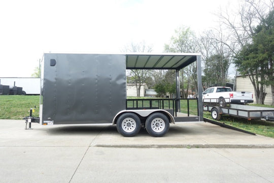 7x16 Charcoal V Nose Hybrid Enclosed Trailer (2) 5200lb Axles with Brakes - SLE Equipment - 5