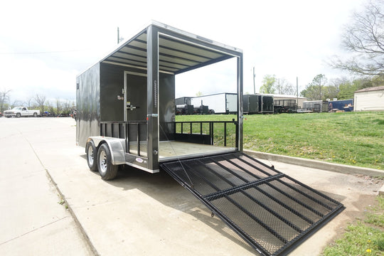 7x16 Charcoal V Nose Hybrid Enclosed Trailer (2) 5200lb Axles with Brakes - SLE Equipment - 7