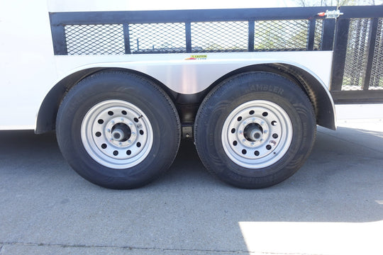 7x18 White Hybrid Enclosed V Nose (2) 7K Axles 2 Ft Fold Down Mesh Sides Pintle Hitch - SLE Equipment - 6