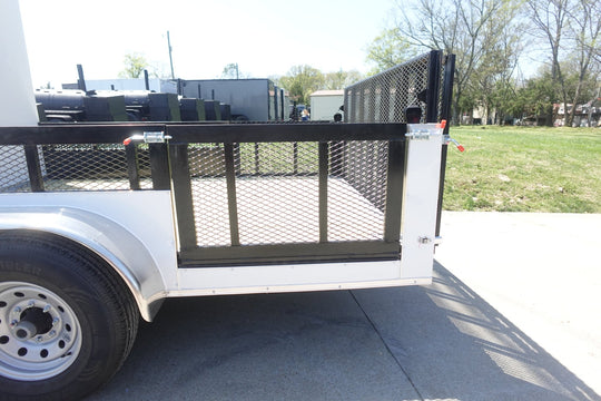 7x18 White Hybrid Enclosed V Nose (2) 7K Axles 2 Ft Fold Down Mesh Sides Pintle Hitch - SLE Equipment - 7