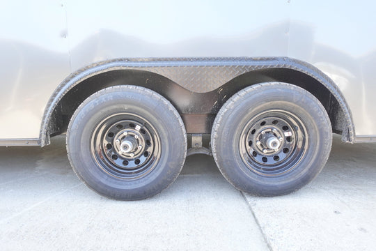 7x18 White Hybrid Enclosed V Nose (2) 7K Axles 2 Ft Fold Down Mesh Sides Pintle Hitch - SLE Equipment - 11