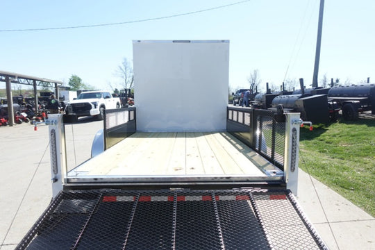 7x18 White Hybrid Enclosed V Nose (2) 7K Axles 2 Ft Fold Down Mesh Sides Pintle Hitch - SLE Equipment - 16