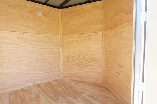 7x18 White Hybrid Enclosed V Nose (2) 7K Axles 2 Ft Fold Down Mesh Sides Pintle Hitch - SLE Equipment - 18