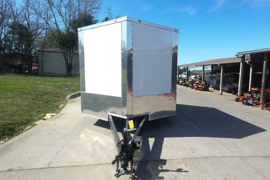 8.5x24 White Hybrid Enclosed V nose (2) 7K axles (2) 30x30 Windows No rails Pintle Hitch - SLE Equipment - 2