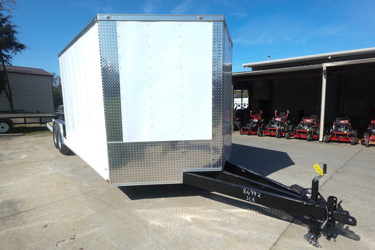 8.5x24 White Hybrid Enclosed V nose (2) 7K axles (2) 30x30 Windows No rails Pintle Hitch - SLE Equipment - 4